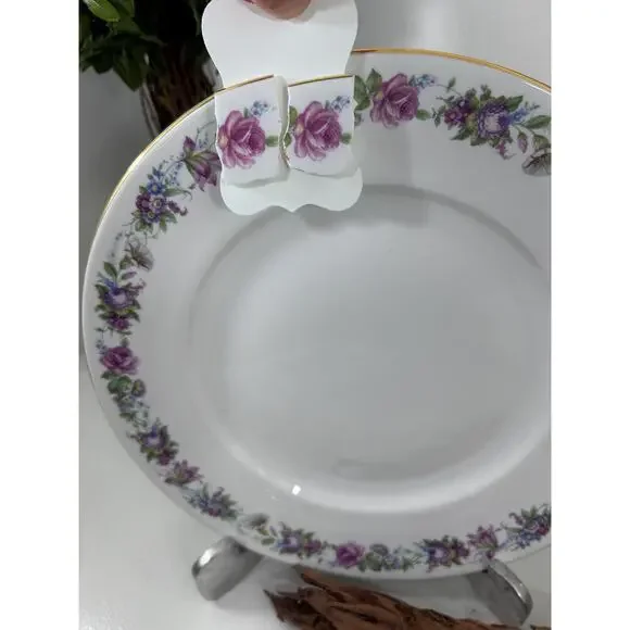 Handmade Broken China Earrings Flower Rose Botanical Pink White Gold Earrings - Picture 4 of 4